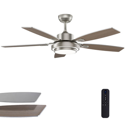 52 Inch Nickel Ceiling Fans With Lights And Remote Control For Bedroom, Modern Ceiling Fan With Quiet Reversible Dc Motor, 3Cct,
