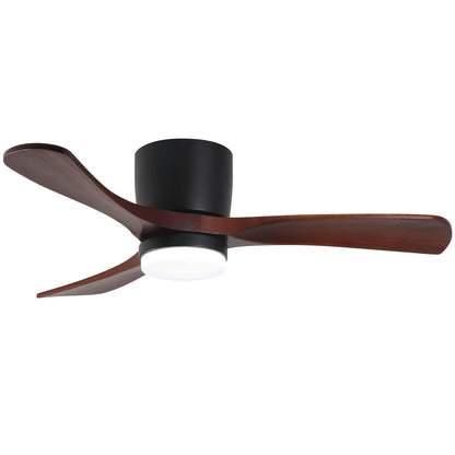 Gesum 42 Ceiling Fan With Lights Remote Control, Low Profile Ceiling Fan With 3 Walnut Wood Blades, Reversible,Dimmable, Flush M