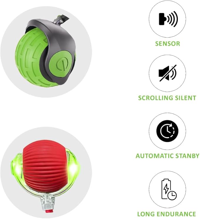 Interactive Cat Ball Toy – Smart Rolling Pet Ball with Obstacle Avoidance, USB Rechargeable, Cord Tail Design – Fun Enrichment Toy for Indoor Cats & Small Dogs (Green + Red)