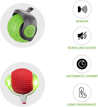 Interactive Cat Ball Toy – Smart Rolling Pet Ball with Obstacle Avoidance, USB Rechargeable, Cord Tail Design – Fun Enrichment Toy for Indoor Cats & Small Dogs (Green + Red)