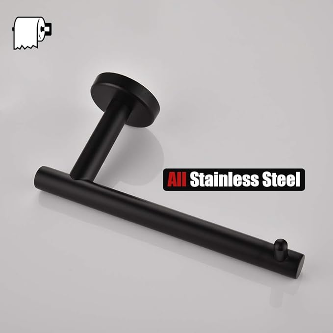 JQK Black Toilet Paper Holder, 5 Inch 304 Stainless Steel Thick 0.8mm Tissue Paper Dispenser, Matte Black Wall Mount 2 Pack, TPH100-PB-P2