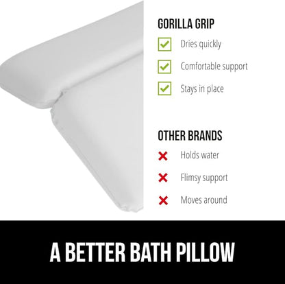 GORILLA GRIP Bath Pillow for Tub, Improved Suction Cups, Luxury Bathtub Pillows, Headrest for Neck and Back Support, Relaxing Home Spa, Hot Tubs and Bathroom Essentials, Gifts for Women, 3 Panel White