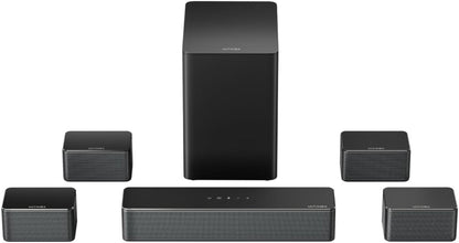 7.1Ch Soundbar with Wireless Subwoofer, Virtual Surround Sound System for TV, App Control, 410W Peak Power, Sound Bar for TV, 4 Wired Surround Speakers, Home Theater Sound System Poseidon D70