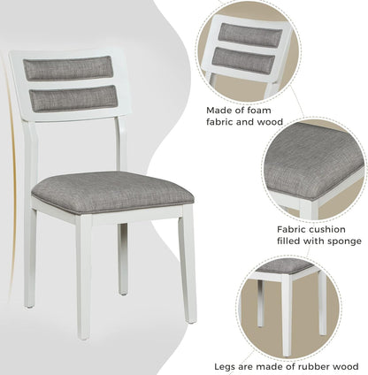6 Pieces Dining Table Set with Bench, Rectangle Dining Table with 4 Upholstered Chairs & a Bench, Kitchen Table Chairs Set for 6 Persons, Wood Dining Room Set - White+Gray