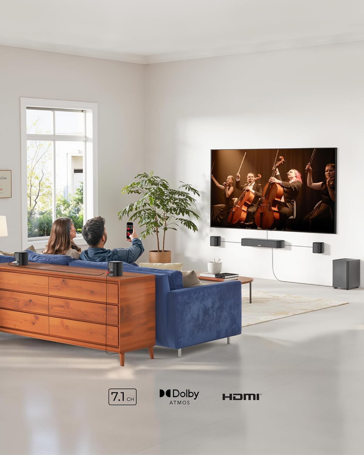 7.1Ch Sound Bar with Dolby Atmos, Surround Sound System for TV with 4 Surround Speakers, Sound Bar for Smart TV with App Control, Soundbar with Subwoofer for Home Theater, HDMI Earc, Aura A60