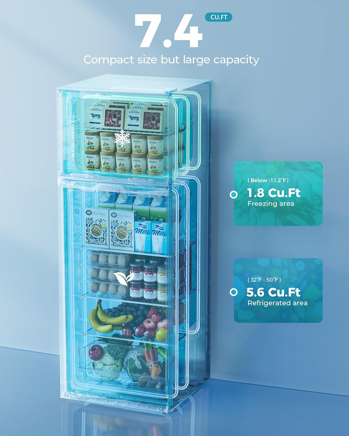 7.4 Cu.Ft. Refrigerator with Freezer, 2 Door Fridge, Adjustable Thermostat，Large Capacity, Refrigerator for Kitchen/Dorm/Office/Apartment - Food Storage or Cooling Drinks, Silver