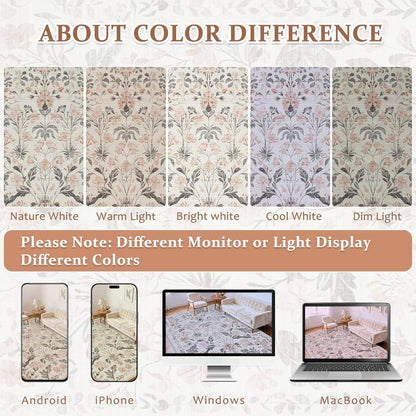 8X10 Area Rugs Washable Rug: Lagre Boho Living Room Rug Soft Non-Slip Thin Carpet Indoor Floor Non-Shedding Neutral Floral Carpets for Bedroom Dining Room Farmhouse Nursery Pink