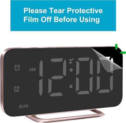 Home Deccor - Slim LED Digital Alarm Clock, Mirror Surface for Makeup, with Diming, Large Display, Easy Setting, USB Ports, Modern Decor for Bedroom, Desk, Christmas, Birthday Idea Gift for Women, Sister, Mom, Pink