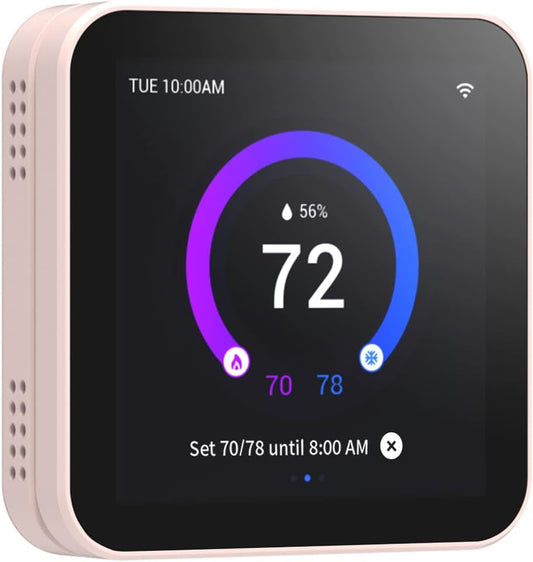 Smart Thermostat for Home TJ-560, Wifi Programmable Thermostat, Compatible with Alexa and Google Assistant, Energy Saving, 4 Inches Touch Screen, C-Wire Required, DIY Installation, Pink