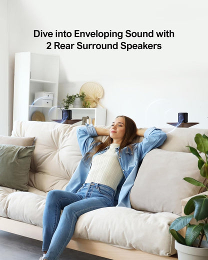 5.1Ch Sound Bar with Dolby Atmos, Surround Sound System for TV, App Control, Home Theater Sound System, TV Soundbar with Subwoofer, 2 Surround Speakers, HDMI Earc/Opt/Aux/Bt, Aura A50 Pro