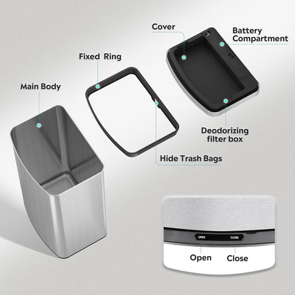 16 Gallon Motion Sensor Trash Can, 60 Liter Automatic Kitchen Trash Can with Soft Close Lid, Touchless Electronic Smart Stainless Steel Waste Bin for Kitchen, Office, Silver