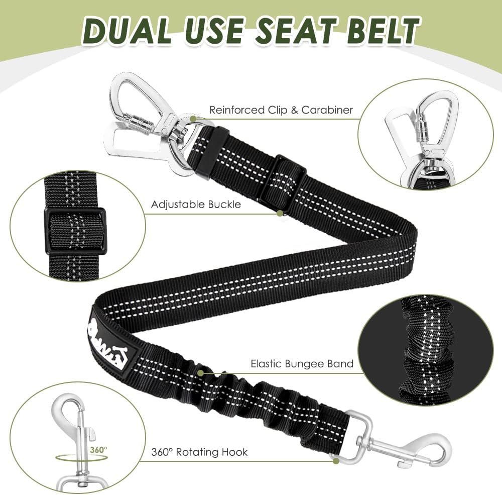 SlowTon Dog Seat Belt Harness for Car, Dog Car Harness Adjustable Mesh Breathable & Dog Seatbelt Safety Tether with Elastic Bungee for Small Medium Large Pets(Fuchsia, Double Clip, XS)