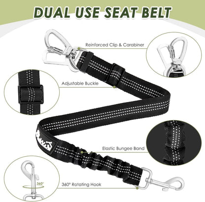 SlowTon Dog Seat Belt Harness for Car, Dog Car Harness Adjustable Mesh Breathable & Dog Seatbelt Safety Tether with Elastic Bungee for Small Medium Large Pets(Fuchsia, Double Clip, XS)