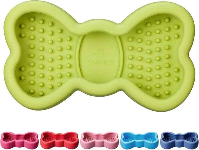 Lick Mat for Dogs, Animire Anti-Spilled Bow Tie Lick Bowls for Anxiety Relief, Silicone Slow Feeder Licking Pad with Suction Cups, Freezeable Dog Enrichment Toy for Boredom and Distraction(Green,L)