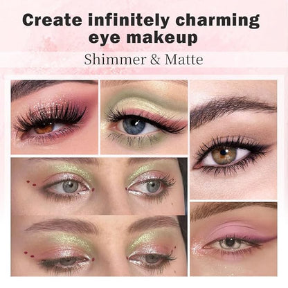 Nude Pink 7Colors Eyeshadow Makeup Palette with Mirror,Green Natural Neutral Eye Shadow Palettes for Older Women,Long Lasting Naturing-Looking,Lightweight,Waterproof,Eye Makeup Kit Travel Size,Vegan
