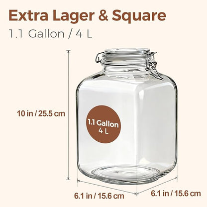 ComSaf 1.1 Gallon Glass Jar with Lid, Flour Sugar Storage Containers 4L, Cereal containers storage, Glass Jars with Airtight Lid, Large Storage Containers with Lids for Pickled Egg, Herb, Set of 2