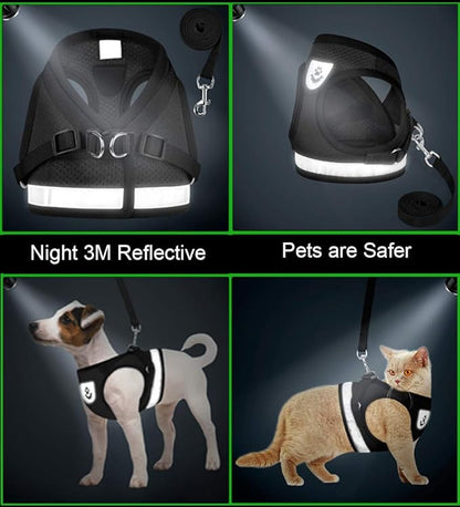 Cat Harnesses and Puppy Harness with Leashes Set, Escape Proof Cat Harness, Adjustable Reflective Soft Mesh Vest Fit Puppy Kitten Rabbit Ferrets's Outdoor Harness