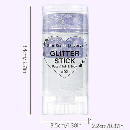 Silver Hair Glitter Stick, Chunky Sequins Body Face Glitter for Kids,Rave Music Festival Singer Concert Outfits for Women,Waterproof Halloween Shimmer Accessories for Parties & Events