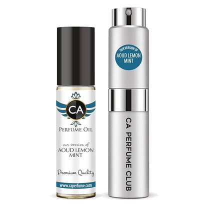 CA Perfume Duo Impression of Aoud Lemon Mint For Women And Men Perfume Layering Set Long Lasting Travel Size EDP + Body Oil Roll-On Bottle 0.27 Fl Oz+0.33 Fl Oz