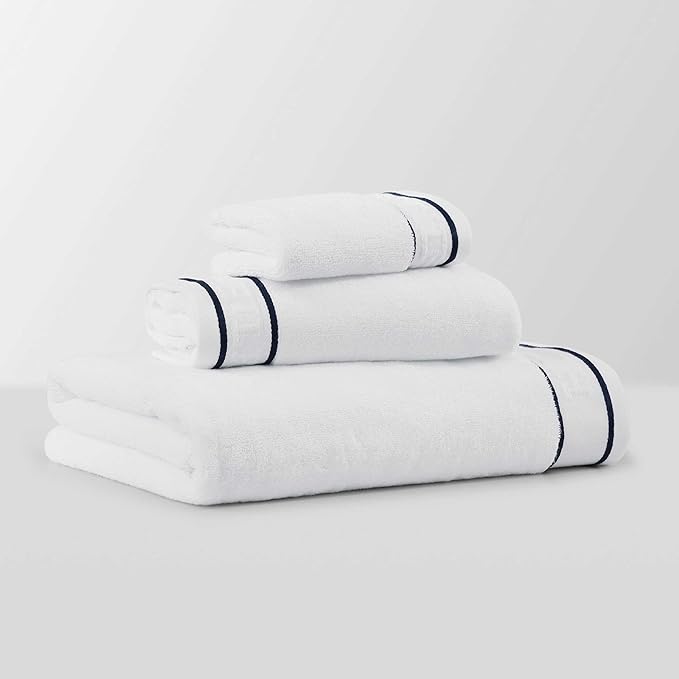Tommy Hilfiger - Bath Towels, 100% Soft & Absorbent Plush Cotton with Zero Twist Constructions, Quick Dry and Medium Weight Bathroom Towels (Legacy White, 6 Piece)