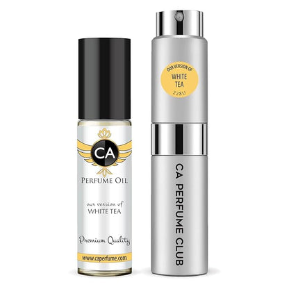 CA Perfume Duo Impression of White Tea For Women And Men Perfume Layering Set Long Lasting Travel Size EDP + Body Oil Roll-On Bottle 0.27 Fl Oz+0.33 Fl Oz