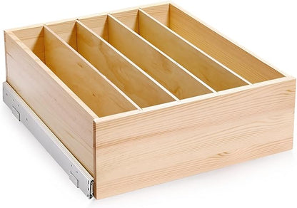 Pull Out Cabinet Organizer with Divider, 19''W×21''D×7''H Soft Close Wood Drawer for Kitchen Pantry, Finished, Heavy-Duty, Bottom Assembly (Wood Drawer Part Width is 18'')
