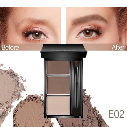 Eye Brow Powder for Women, Taupe Eyebrow Powder Kit with Brush, Long-Lasting 3 Colors Brow Palette, Filler for Full, Defined Natural Brows Shaping (02)