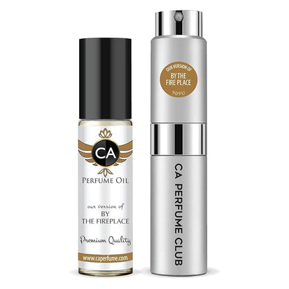 CA Perfume Duo Impression of By The Fireplace For Women And Men Perfume Layering Set Long Lasting Travel Size EDP + Body Oil Roll-On Bottle 0.27 Fl Oz+0.33 Fl Oz