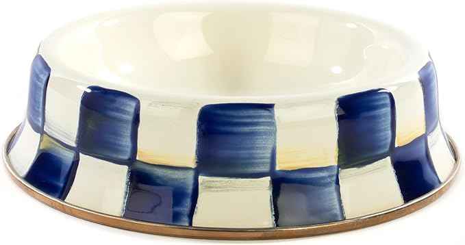 MACKENZIE-CHILDS Pet Bowl, Cute Cat and Dog Bowl for Food and Water, Blue-and-White Royal Check, Small