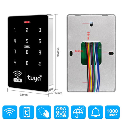 QTTYELOK Wifi Tuya APP Access Control System Waterproof Kits RFID Keypad Controller 125KHz 13.56MHz + Door Electric Strike Lock + DC12V Power Supply, 10,000 Large User Capacity