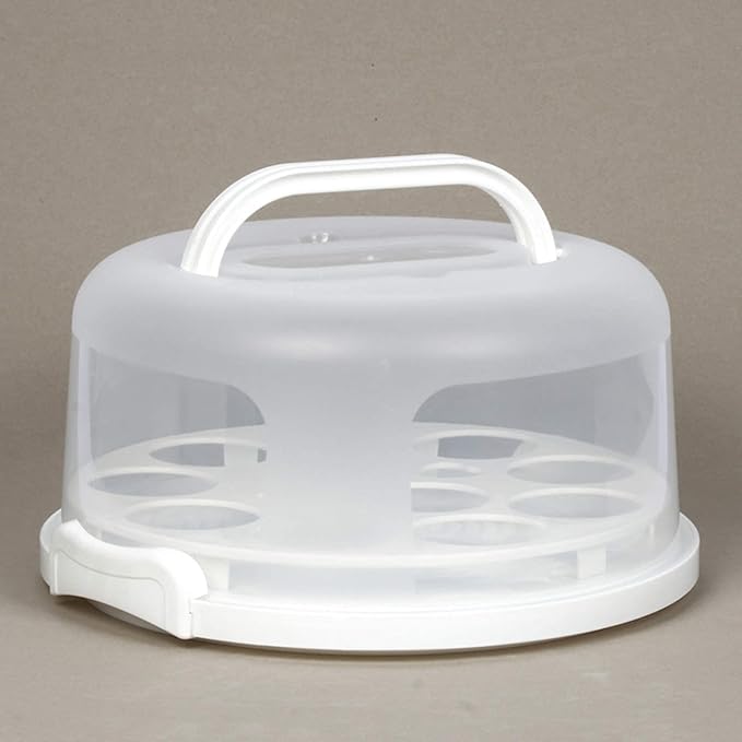 Portable Cake Carrier with Handle, Round Cupcake Holder with Lid, Plastic Storage Container Box fit 10 inch Cake, 3-Locking Muffin and Pies Keeper with Cover (White)