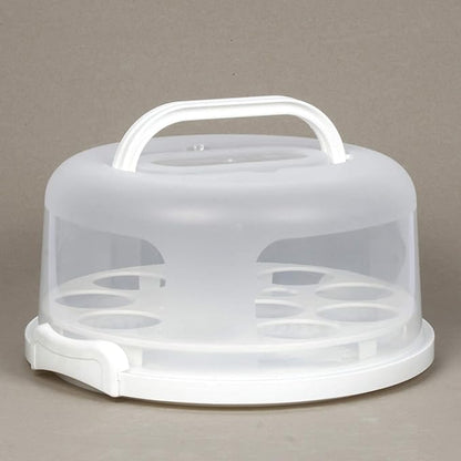 Portable Cake Carrier with Handle, Round Cupcake Holder with Lid, Plastic Storage Container Box fit 10 inch Cake, 3-Locking Muffin and Pies Keeper with Cover (White)