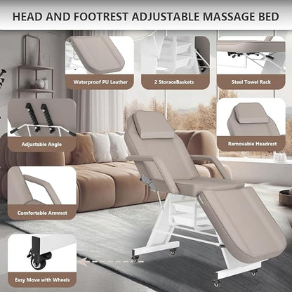 Tattoo Chair for Client Facial Table Adjustable 73inch Facial Chair Spa Esthetician with Stool for Beauty Tattoo Eyelash Equipment Black (Gray)