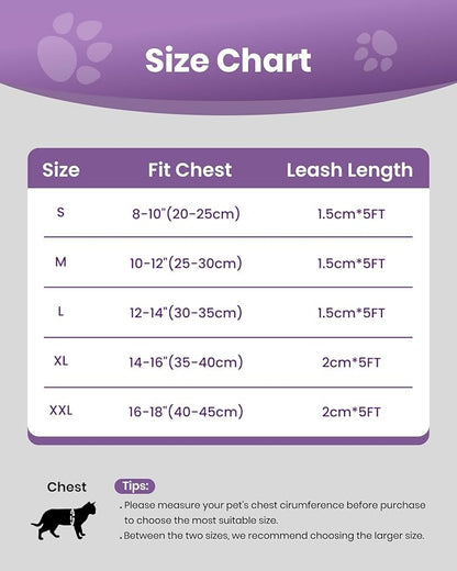 FAYOGOO Cat Harness, Cat Leash and Harness Set for Walking Escape Proof, Harness for Small Cats/Small Dogs, Large Kitten/Puppy Harness and Leash, Harness for Cats S-XXL(Modern Violet, XX-Large)