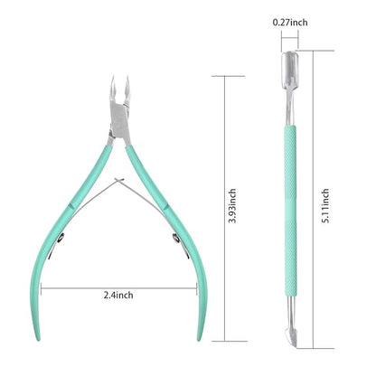 Ejiubas Cuticle Trimmer with Cuticle Pusher Cuticle Nipper Professional Grade Stainless Steel Cuticle Remover Cutter Clipper Durable Pedicure Manicure Tools (Green)