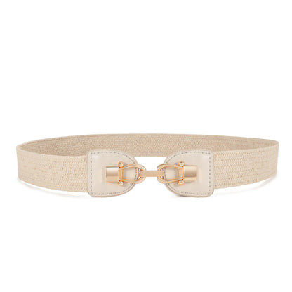 JASGOOD Stretchy Belt Women Straw Woven Elastic 1.4" Belt Skinny Boho Rattan for Dress