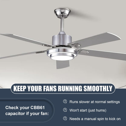 Wadoy Cbb61 5 Wire Ceiling Fan Capacitor Compatible With New Tech 5+5+5Uf 50/60Hz 250Vac