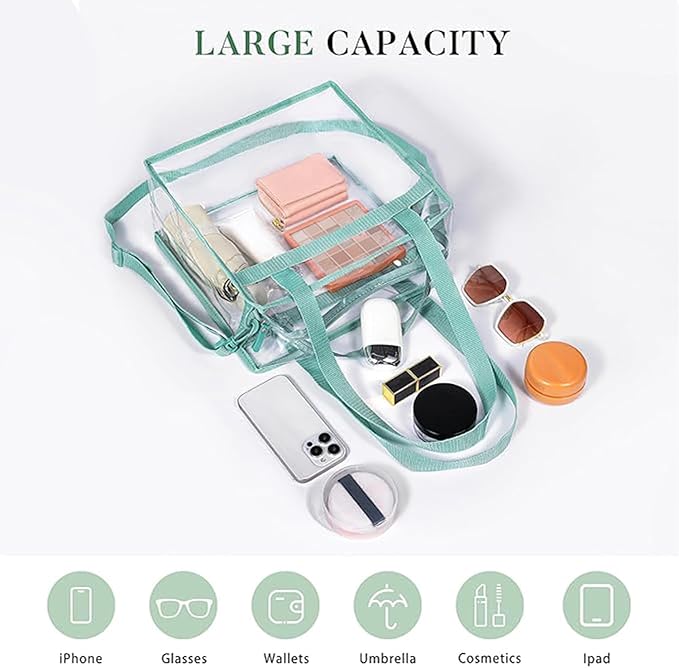 BAGAIL Clear Bags 12x6x12 Stadium Approved Clear Tote Bag with Zipper Closure Crossbody Shoulder Bag with Adjustable Strap