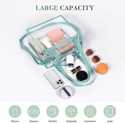 BAGAIL Clear Bags 12x6x12 Stadium Approved Clear Tote Bag with Zipper Closure Crossbody Shoulder Bag with Adjustable Strap