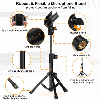 Jctriway Tabletop Mic Stand, Adjustable Desktop Microphone Stand With Mic Clip And 5/8 Male To 3/8 Female Screw For Most Microph