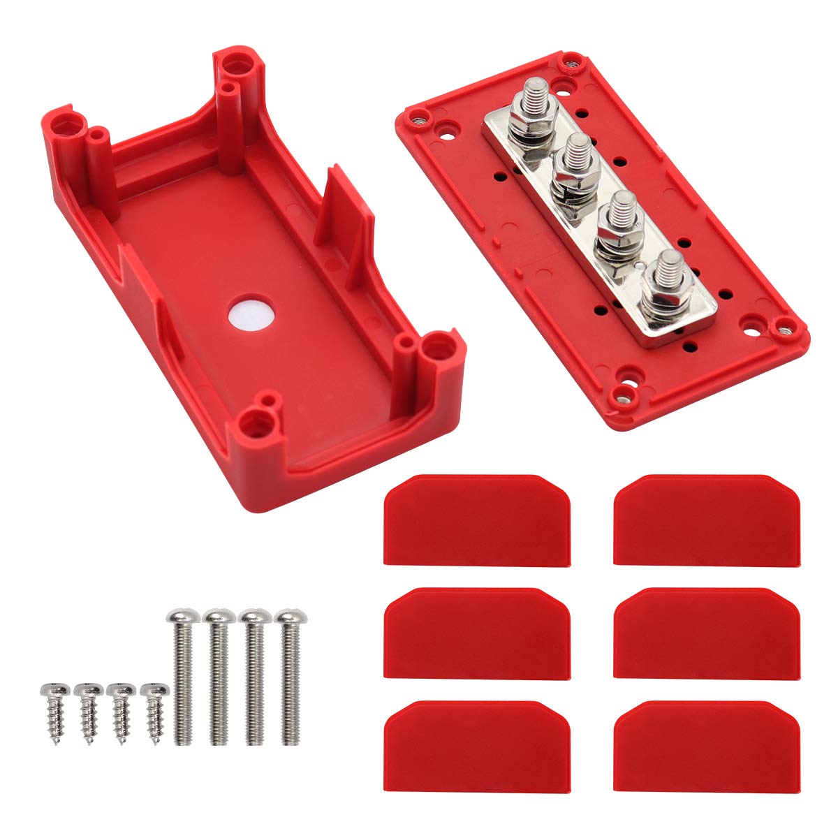 T Tocas 12V Power Distribution Powerbar Busbar 4X M10 (3/8 ) Stud, 300A (Red)