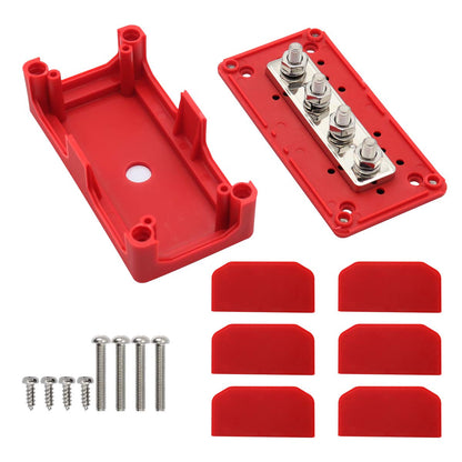 T Tocas 12V Power Distribution Powerbar Busbar 4X M10 (3/8 ) Stud, 300A (Red)