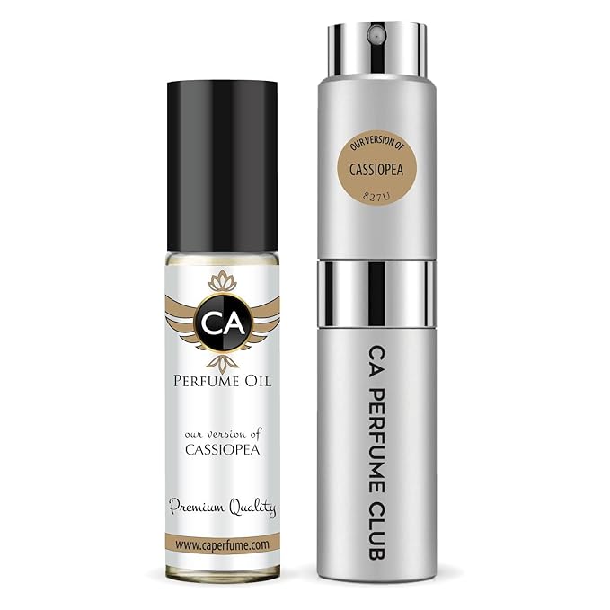 CA Perfume Duo Impression of Cassiopea For Women And Men Perfume Layering Set Long Lasting Travel Size EDP + Body Oil Roll-On Bottle 0.27 Fl Oz+0.33 Fl Oz
