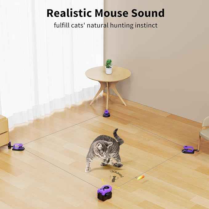 AsFrost Upgraded Interactive Cat Toy for Indoor Cats, Auto/Manual Control DIY Cat Feather Mouse Toy Treadmill for Bored Kitten Puppy Play Chase Run Exercise Hunting-Elegant Purple