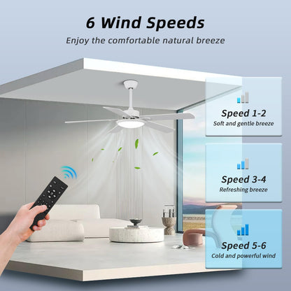 Rienaza 52 Inch Ceiling Fans With Lights And Remote Control,White Ceiling Fan With Light,Reversible,3Cct,Dimmable, Noiseless,Mod