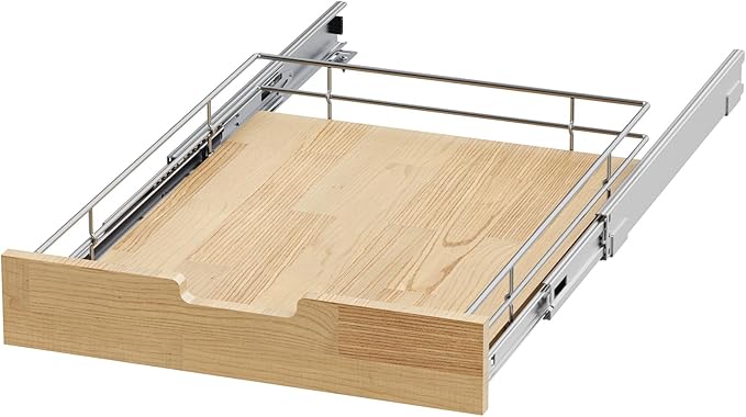 Pull Out Cabinet Organizer,Heavy-Duty Slide Out Shelf, Wood And Wire Basket, Pull Out Drawer for for Kitchen Under Sink Space, Pantry, Bathroom (20 * 21 WM)