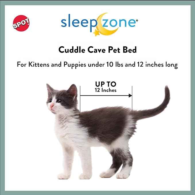 SPOT Sleep Zone Cuddle Cave, Cat Cave Bed for Indoor Cats and Mini Dogs, Durable and Washable, Comfortable for Kittens and Puppies Under 10lbs and 12in Long, Tan Color