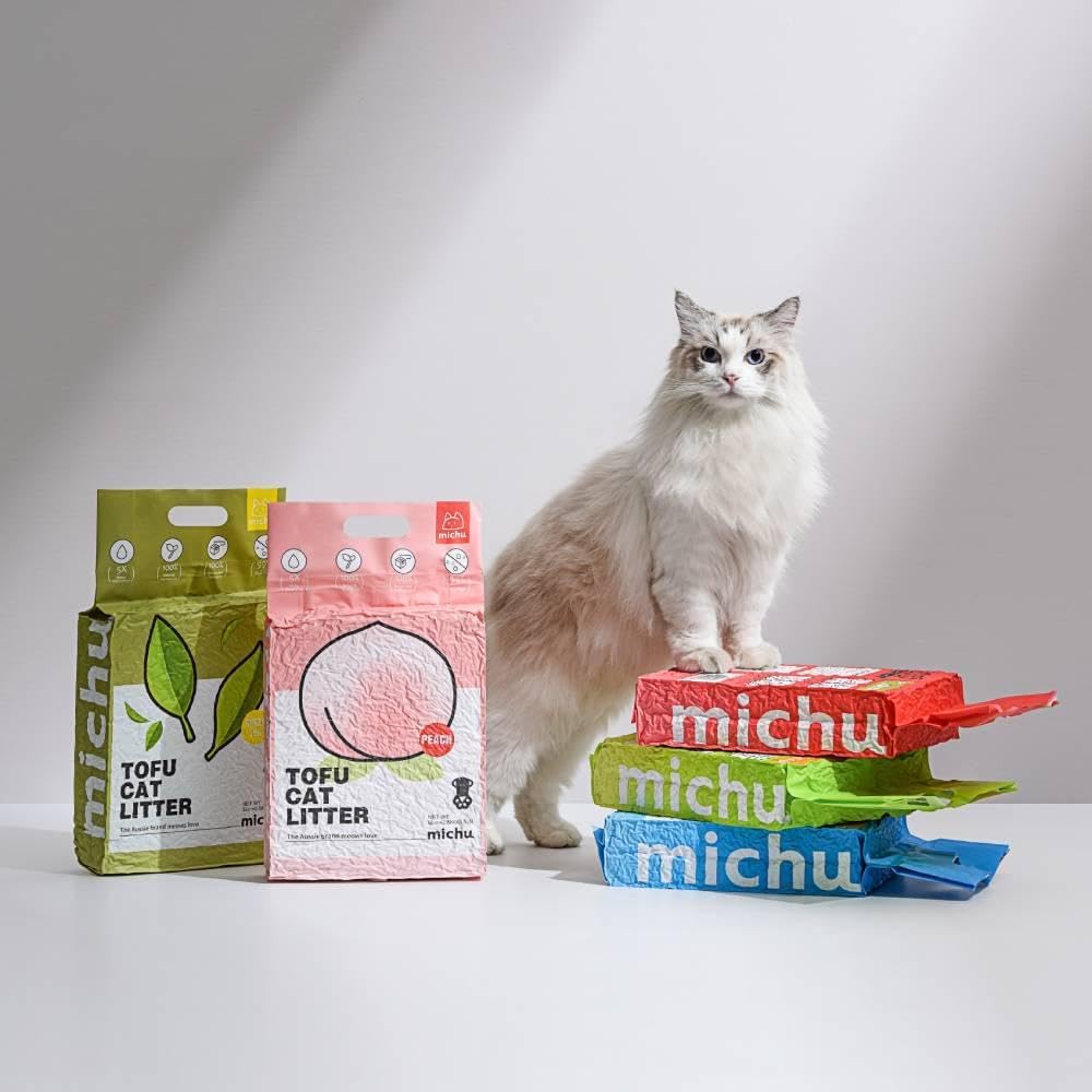 Tofu Cat Litter Natural Clumping Tofu Cat Litter, Fast Clumping and Easily Scoop-able 5.5lb/88oz 5 Scents - Peach, 2 Pack