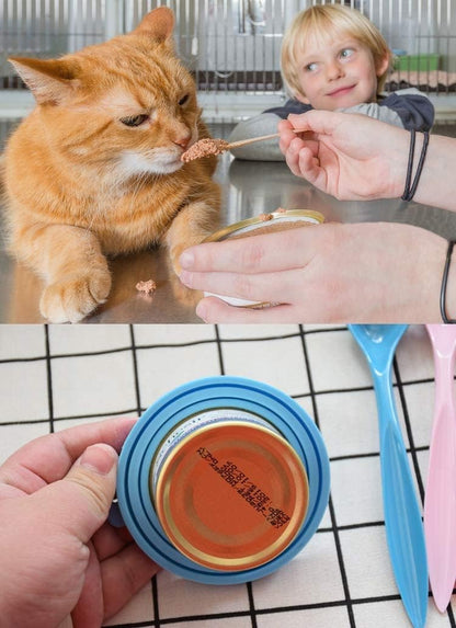 Comtim Pet Food Can Cover Silicone Can Lids for Dog and Cat Food(Universal Size,One fit 3 Standard Size Food Cans) (Blue/Purple)