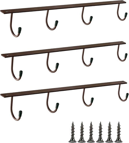 Mugs Hooks 3 Pcs Mug Holder Under Cabinet Coffee Hooks for Mugs Iron Hanging Mug Rack Under Shelf Kitchen Dining Bar Organizer Rack - Bronze